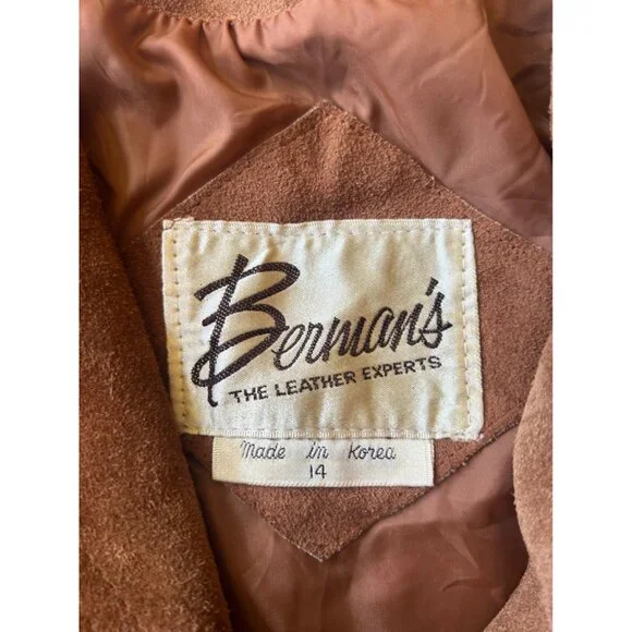 Vintage Brown Suede Womens Blazer Jacket By Bermans Size 14 - Picture 5 of 14